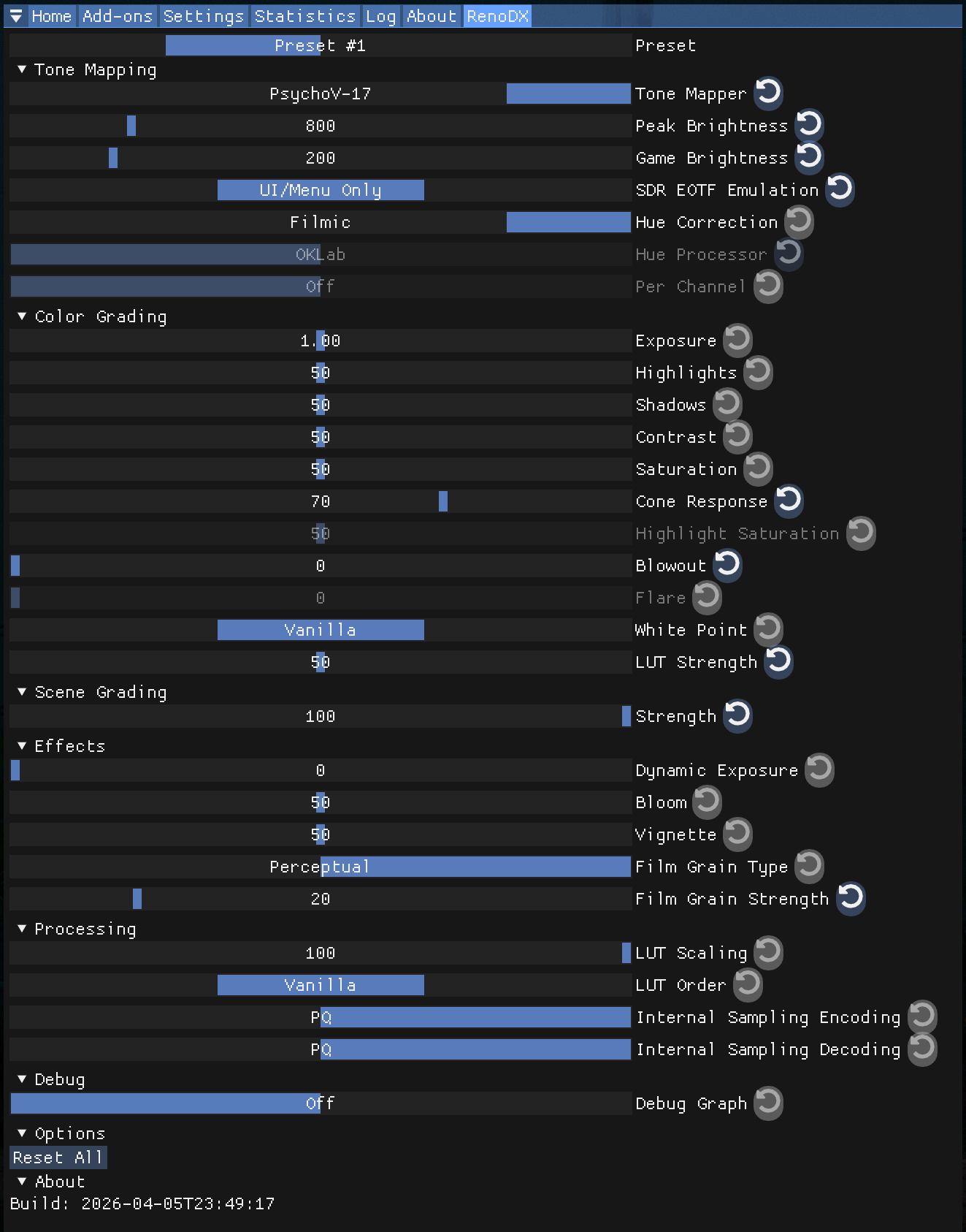 RenoDX PsychoV-17 Settings